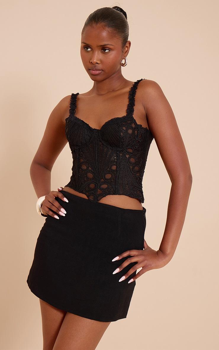 Pretty Little Thing Black Strappy Textured Sheer Floral Lace Corset