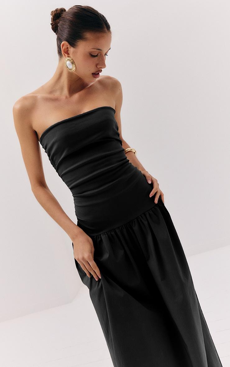 Pretty Little Thing Black Stretch Woven Bandeau Ruched Maxi Dress
