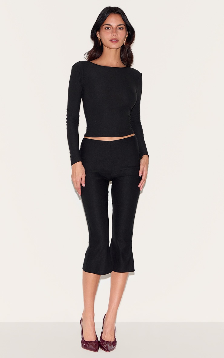 Pretty Little Thing Black Stretch Woven Flared Capri Leggings