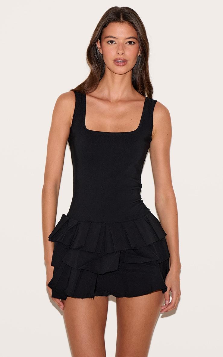 Pretty Little Thing Black Stretch Woven Pleated Skort Romper