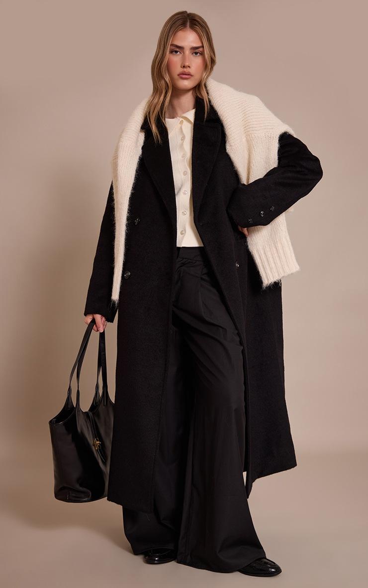 Pretty Little Thing Black Structured Double Breasted Wool Look Maxi Coat