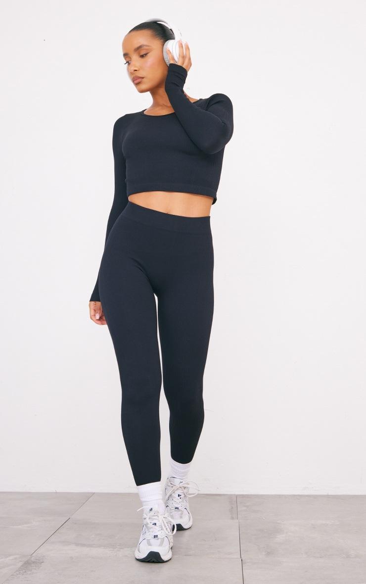 Pretty Little Thing Black Structured Snatched Ribbed Leggings