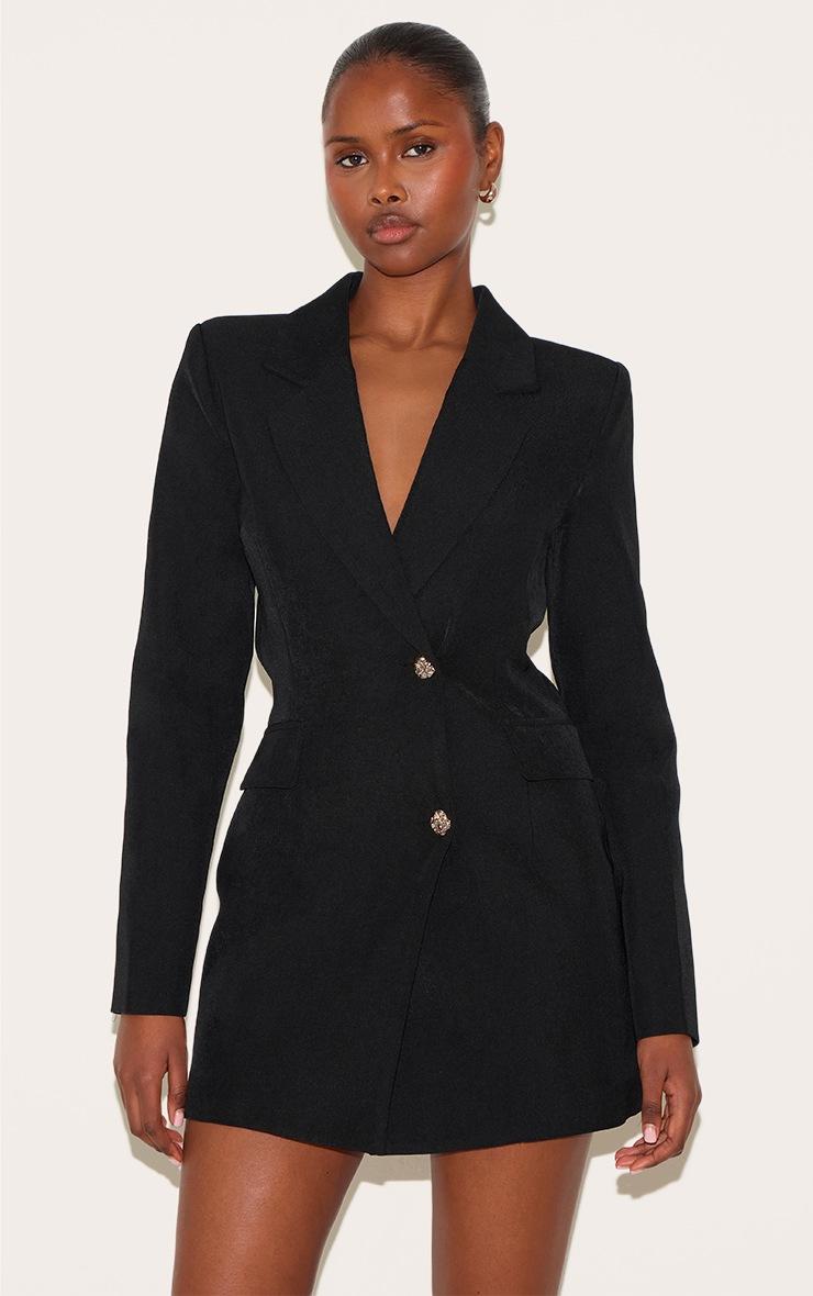 Pretty Little Thing Black Tailored Gold Button Blazer Dress