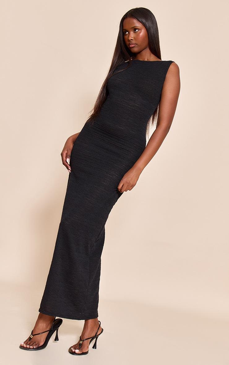 Pretty Little Thing Black Textured Boat Neck Maxi Dress