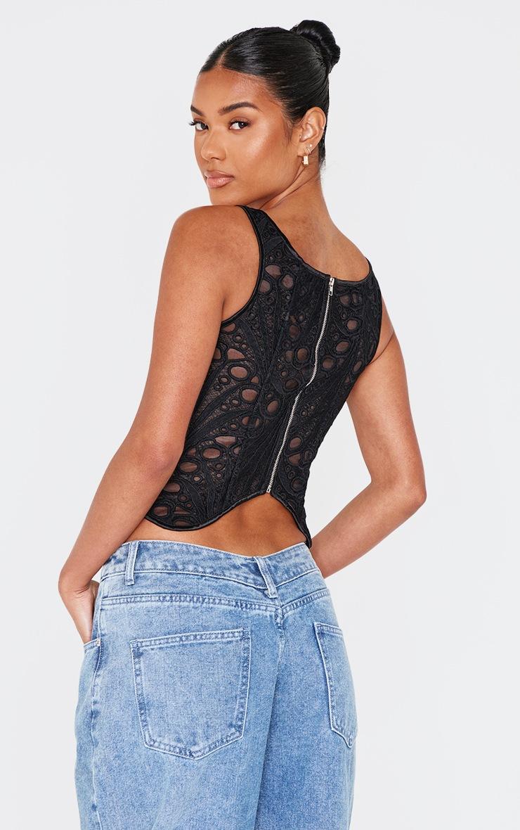 Pretty Little Thing Black Textured Sheer Floral Square Neck Corset