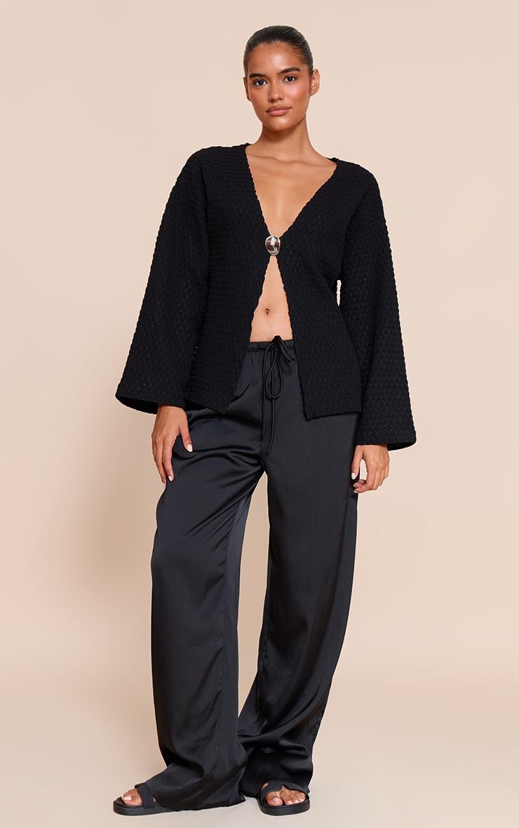 Pretty Little Thing Black Textured Trim Detail Oversized Long Sleeve Top