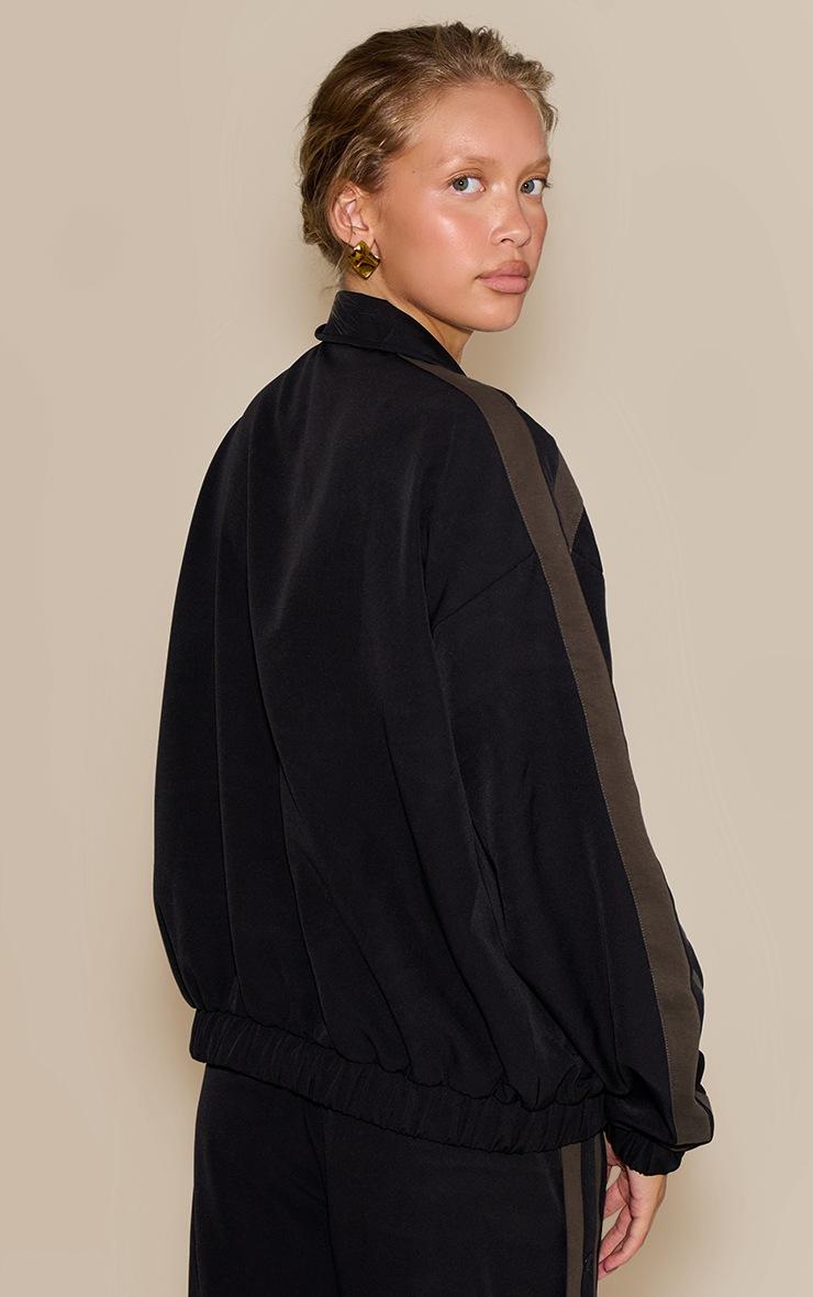 Pretty Little Thing Black Tricot Stripe Detail Zip Through Track Jacket