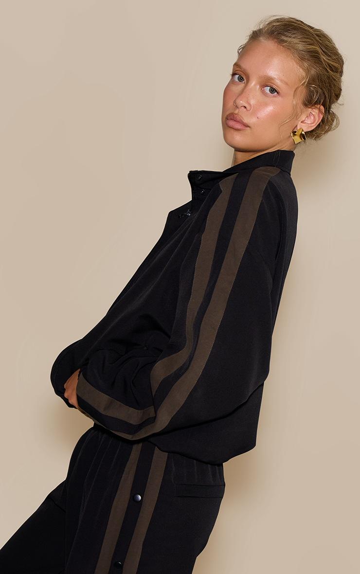Pretty Little Thing Black Tricot Stripe Detail Zip Through Track Jacket