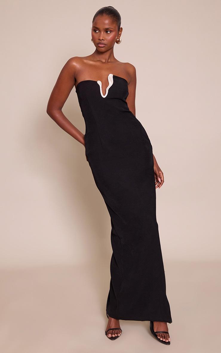 Pretty Little Thing Black Trim Detail Bandeau Bodycon Maxi Dress