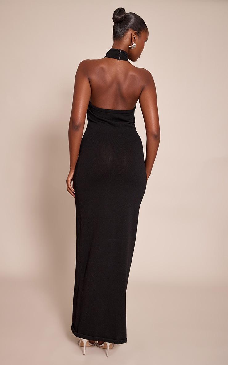 Pretty Little Thing Black Trim Halter Neck Knitted Maxi Dress
