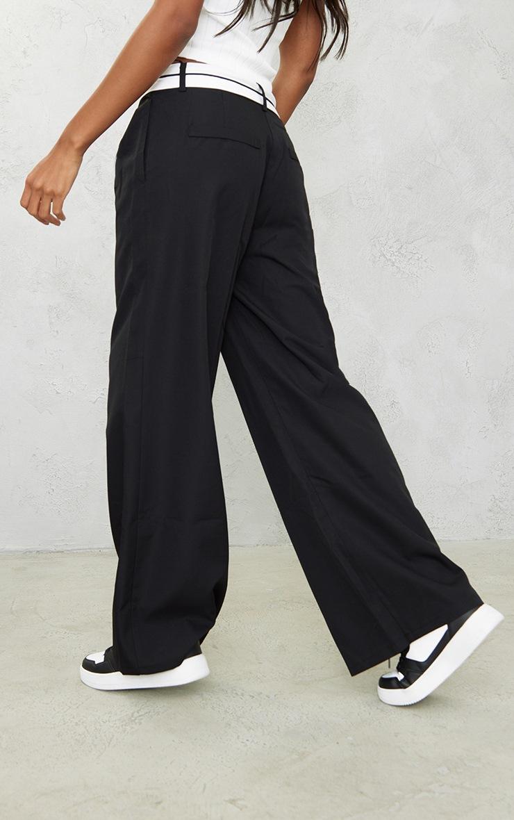 Pretty Little Thing Black Turn Over Waist Straight Leg Pants