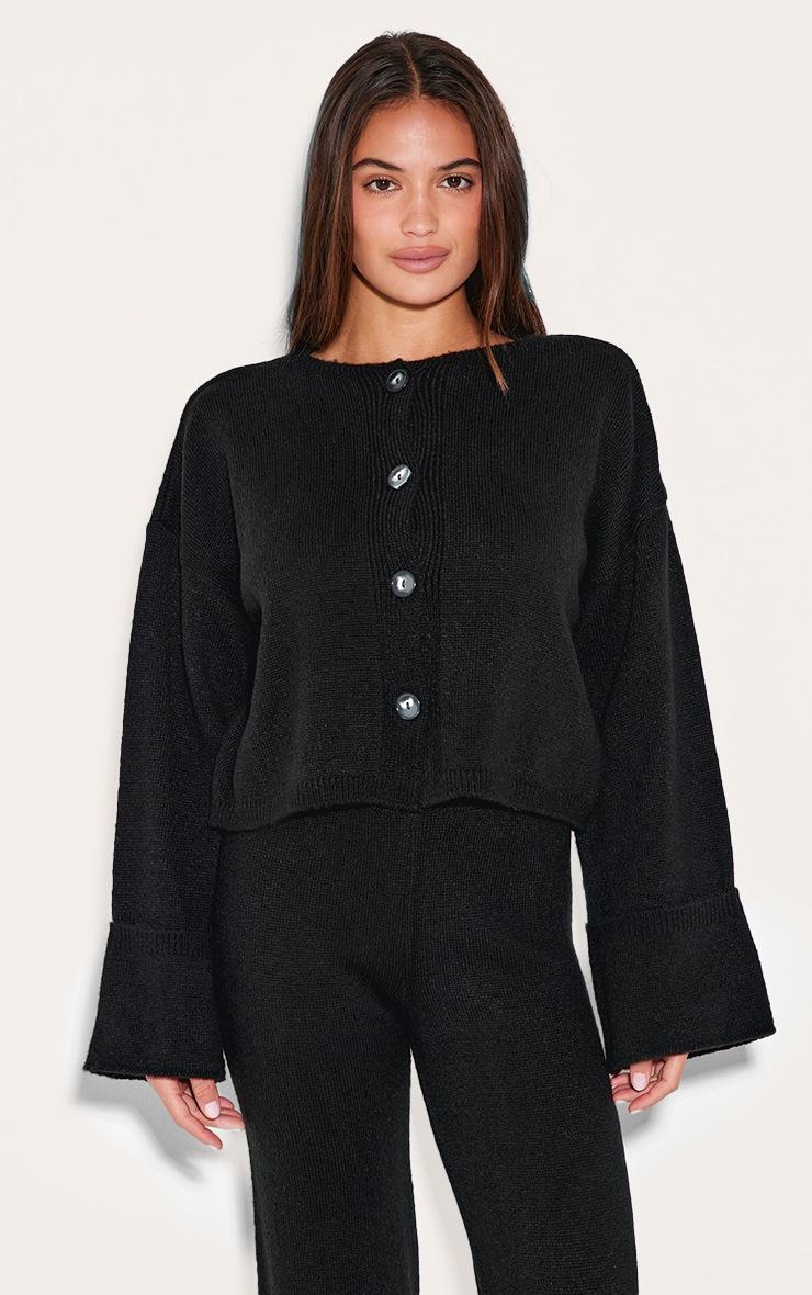 Pretty Little Thing Black Turn Up Sleeve Knit Cardigan