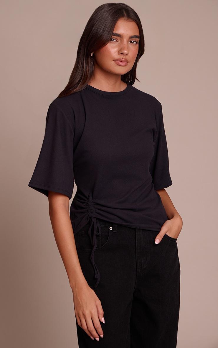 Pretty Little Thing Black Ultra Soft Oversized Ruched Detail T Shirt