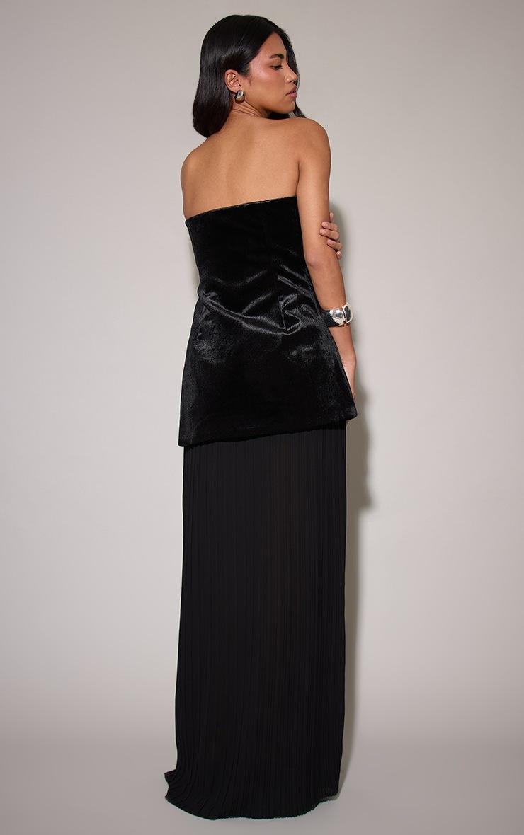 Pretty Little Thing Black Velvet Bandeau Pleated Chiffon Skirt Panel Maxi Dress