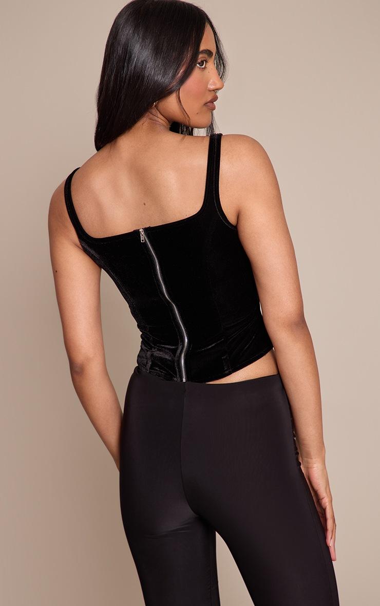 Pretty Little Thing Black Velvet Boned Dip Hem Longline Corset