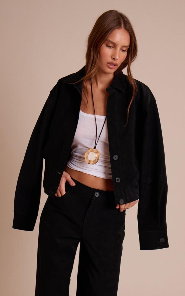 Pretty Little Thing Black Washed Faux Leather Plunge Jacket