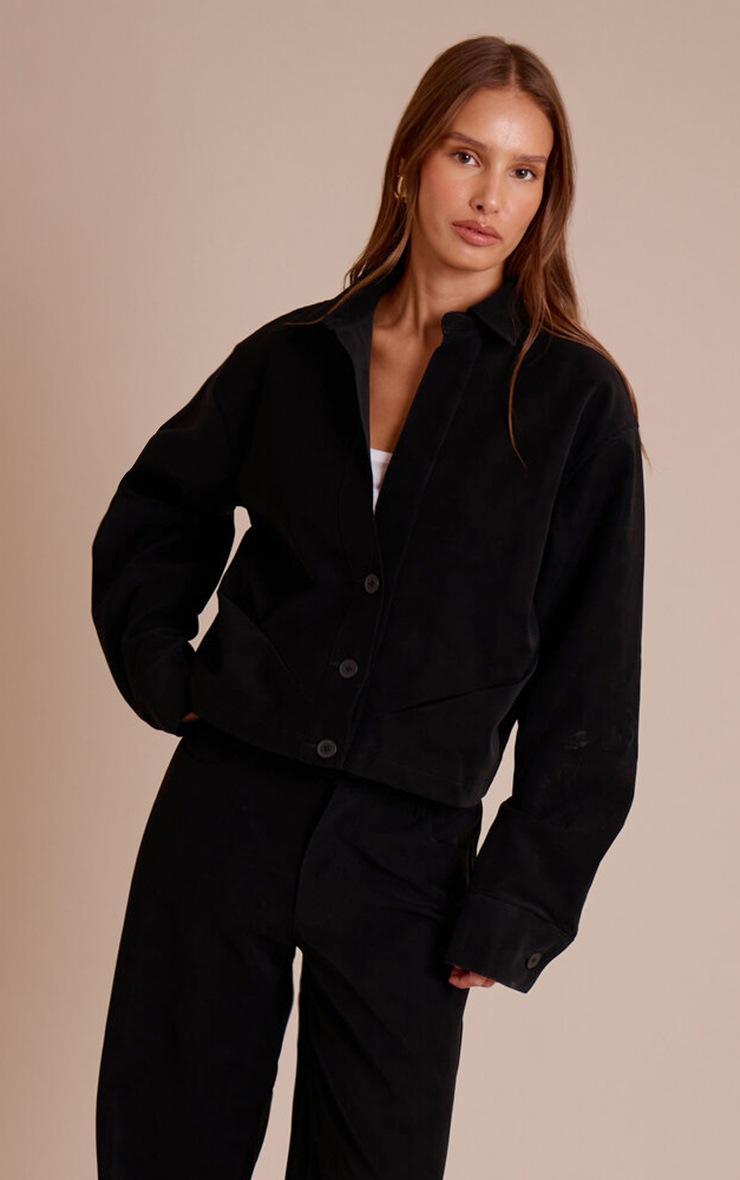 Pretty Little Thing Black Washed Faux Leather Plunge Jacket