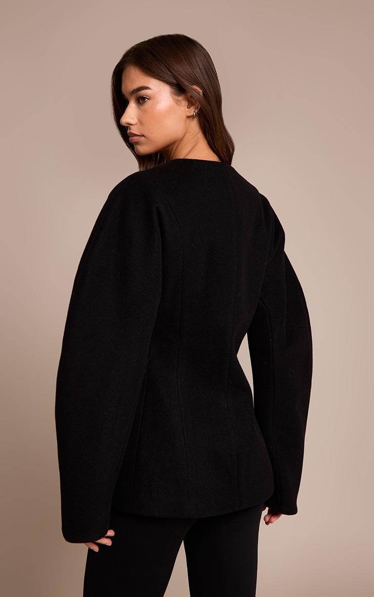 Pretty Little Thing Black Wool Look Collarless Cocoon Sleeve Blazer