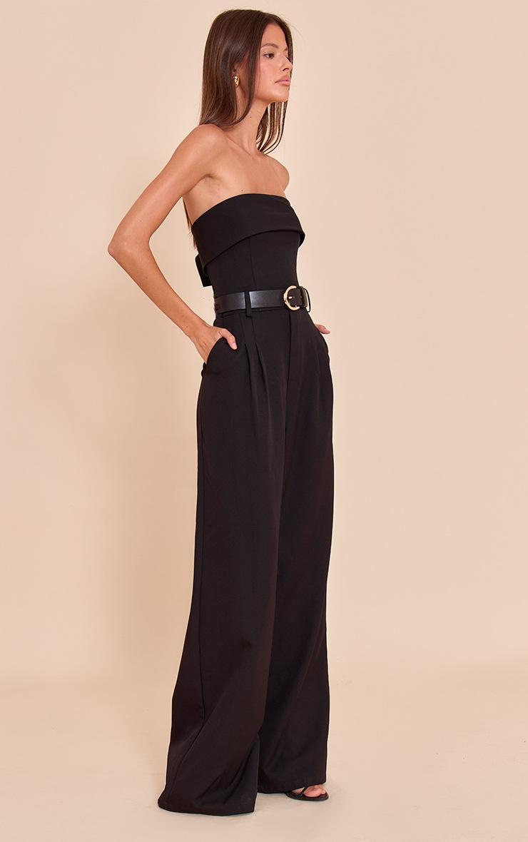 Pretty Little Thing Black Woven Bandeau Belted Wide Leg Jumpsuit