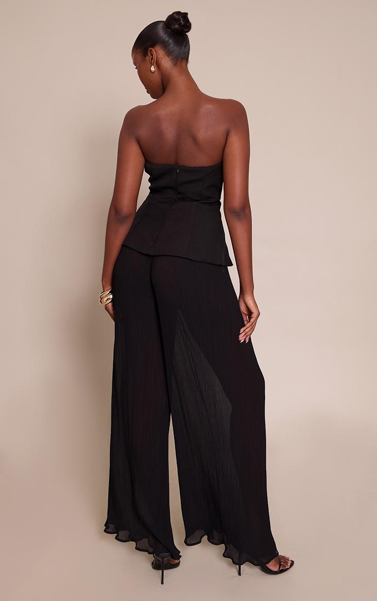 Pretty Little Thing Black Woven Bandeau Plisse Leg Jumpsuit