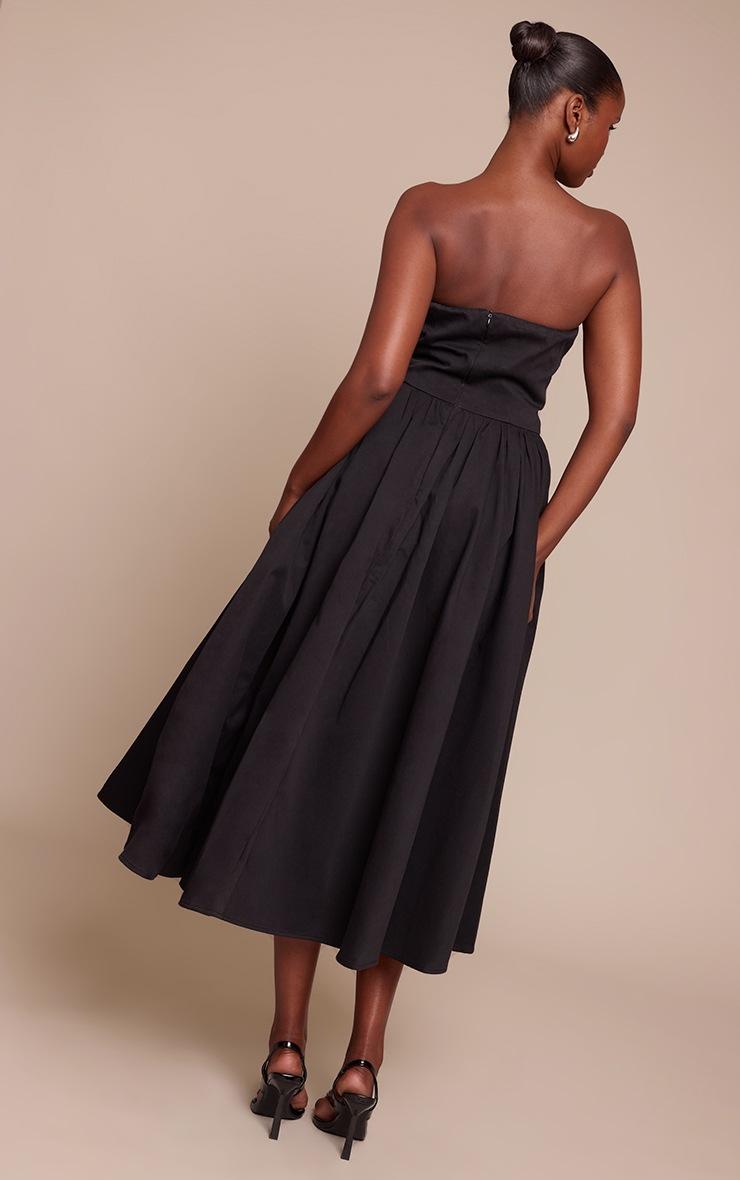 Pretty Little Thing Black Woven Bandeau Ruched Skater Midaxi Dress