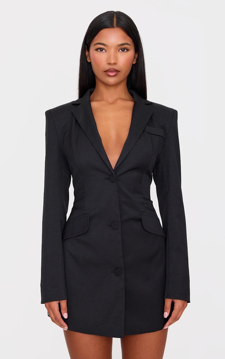 Pretty Little Thing Black Woven Cinched Waist Blazer Dress Pretty Little Thing Black Woven Cinched Waist Blazer Dress