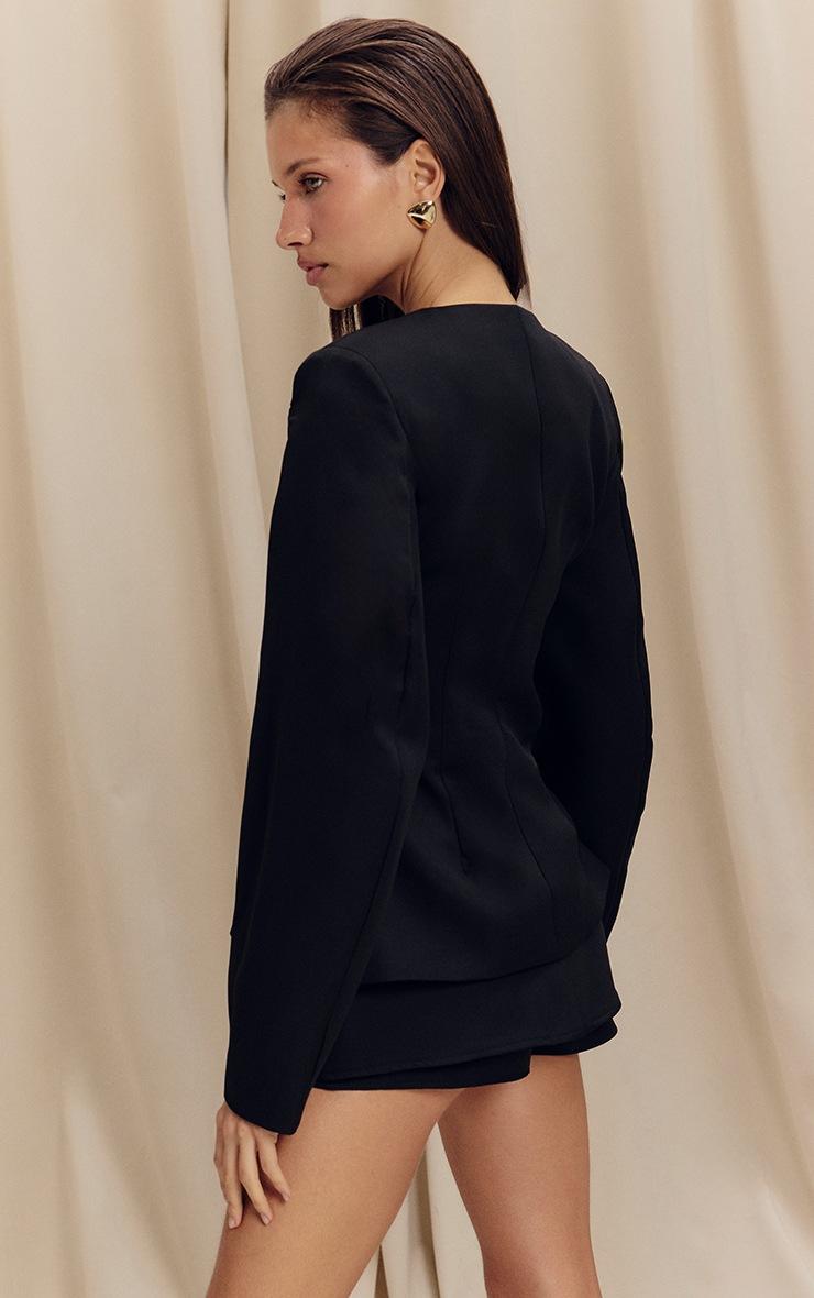 Pretty Little Thing Black Woven Cinched Waist Cocoon Sleeve Button Up Blazer