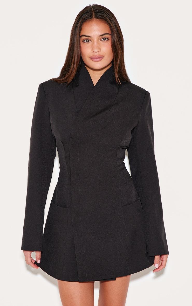 Pretty Little Thing Black Woven Collarless Blazer Dress