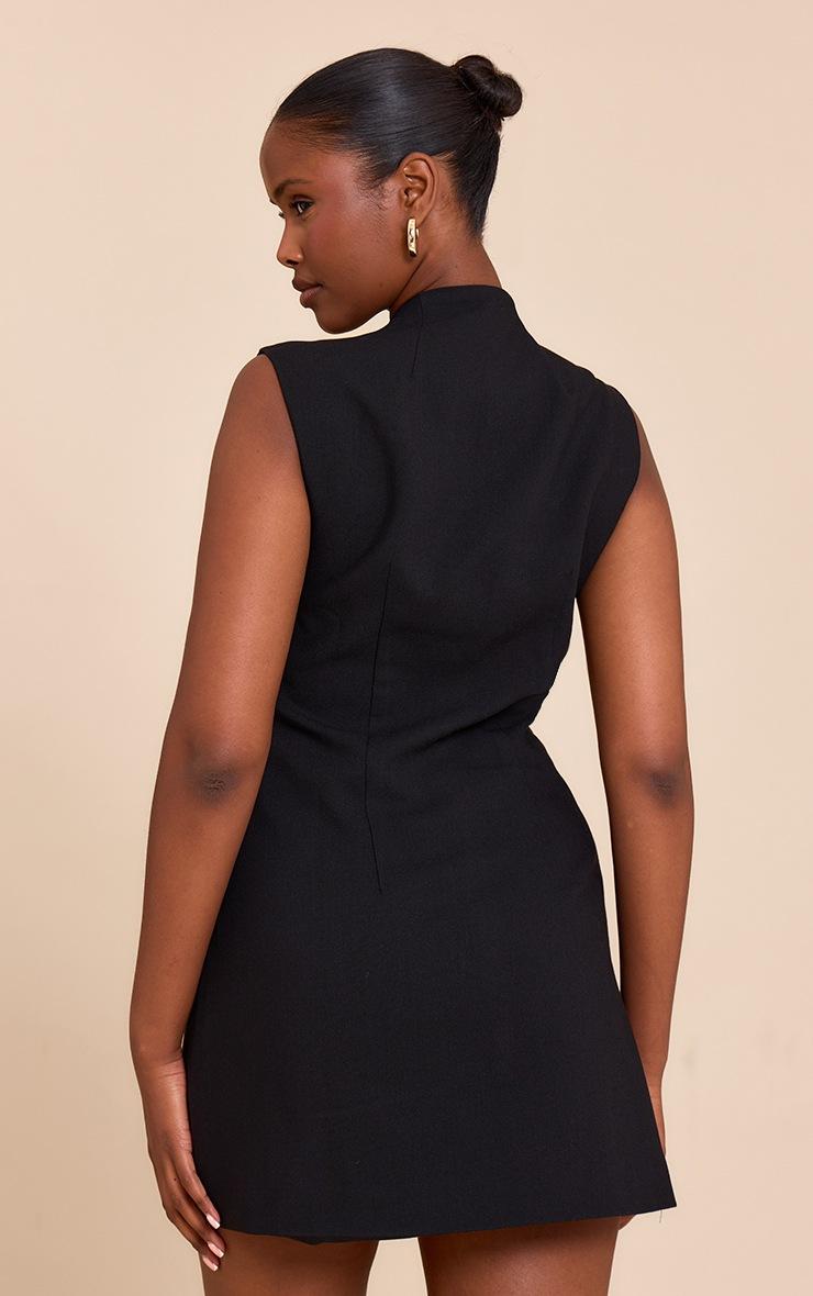 Pretty Little Thing Black Woven Collarless Button Mini Dress