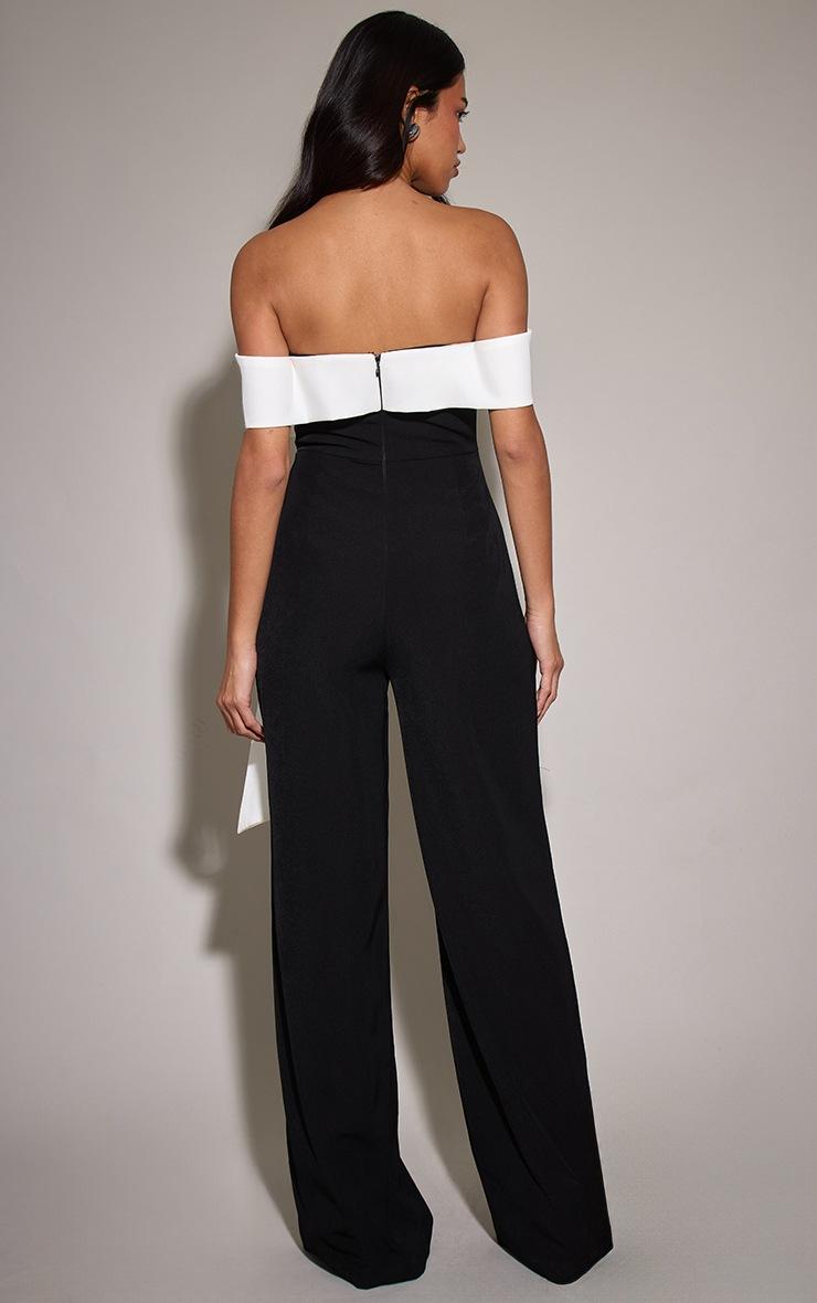 Pretty Little Thing Black Woven Contrast Bow Wide Leg Jumpsuit