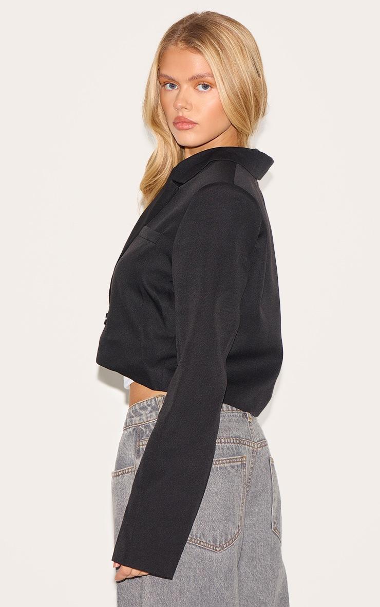 Pretty Little Thing Black Woven Cropped Shoulder Padded Blazer