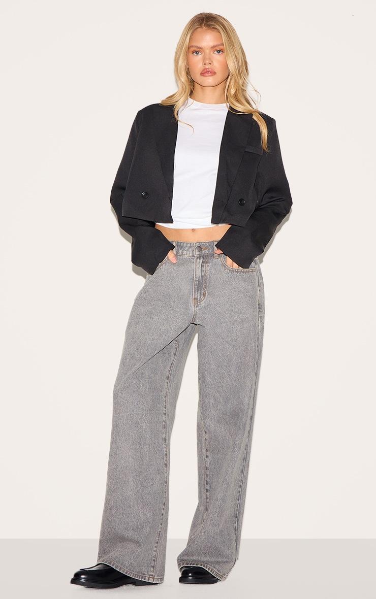 Pretty Little Thing Black Woven Cropped Shoulder Padded Blazer