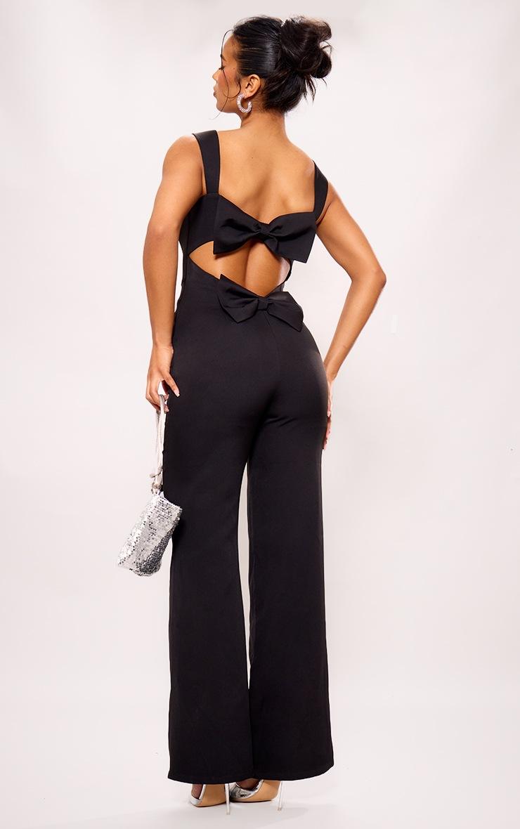 Pretty Little Thing Black Woven Cut Out Bow Detail Jumpsuit