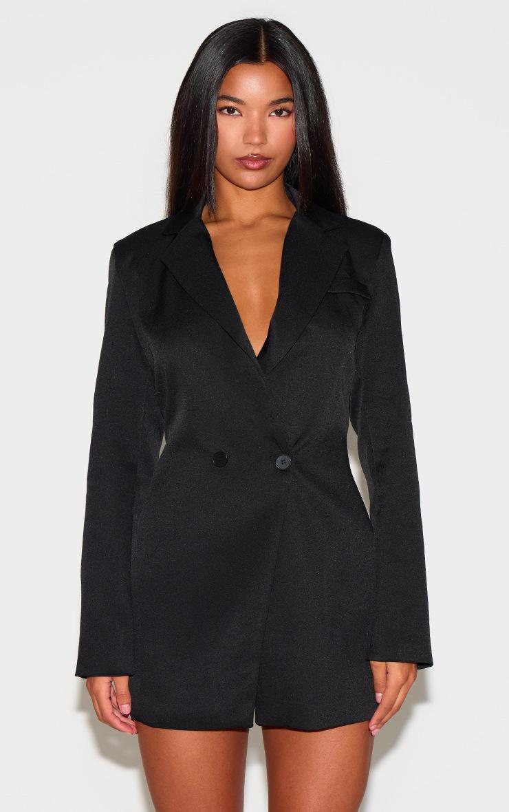 Pretty Little Thing Black Woven Double Breasted Cinched Waist Blazer Dress