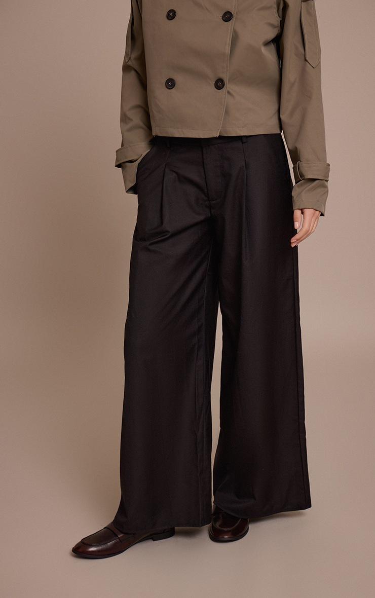 Pretty Little Thing Black Woven Double Pleat Wide Leg Pants