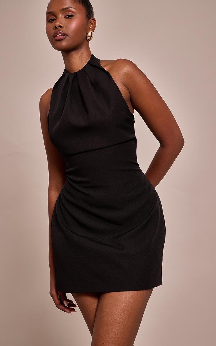 Pretty Little Thing Black Woven Halter Neck Mini Shift Dress