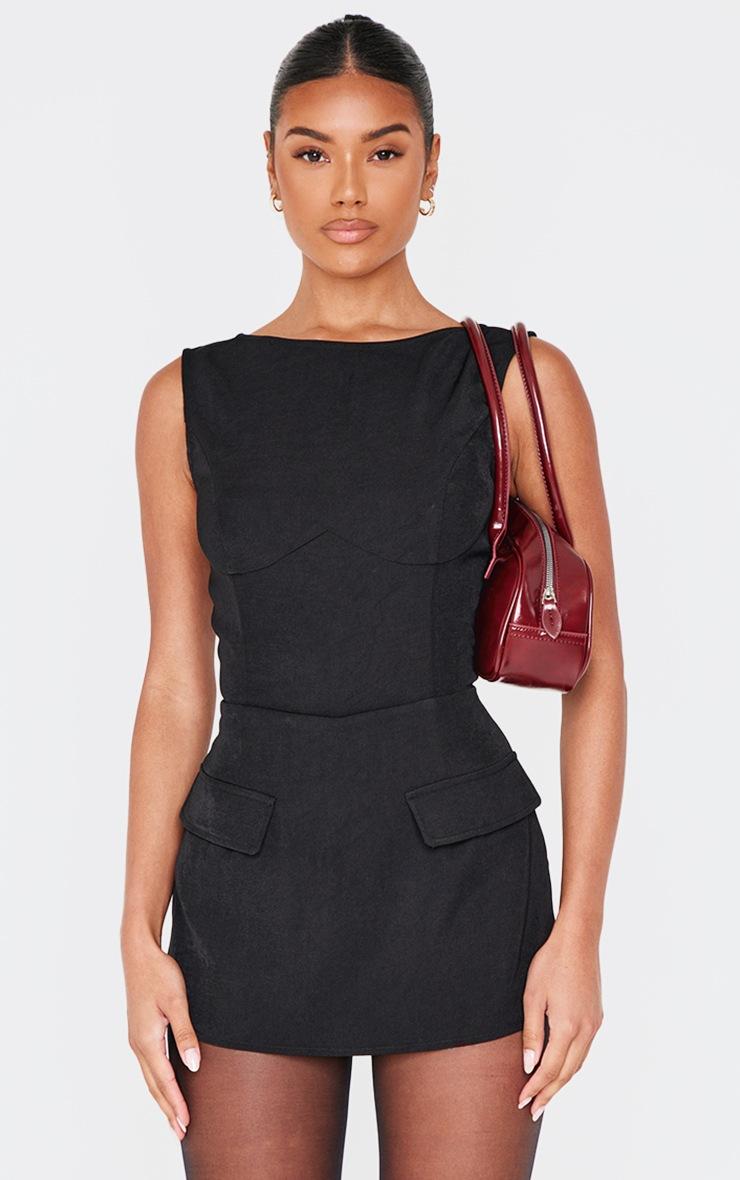 Pretty Little Thing Black Woven Pocket Detail Sleeveless Skort Romper