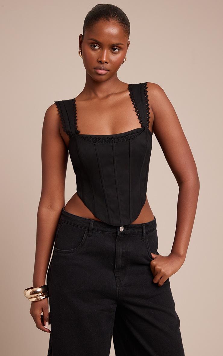 Pretty Little Thing Black Woven Scallop Trim Bonded Corset