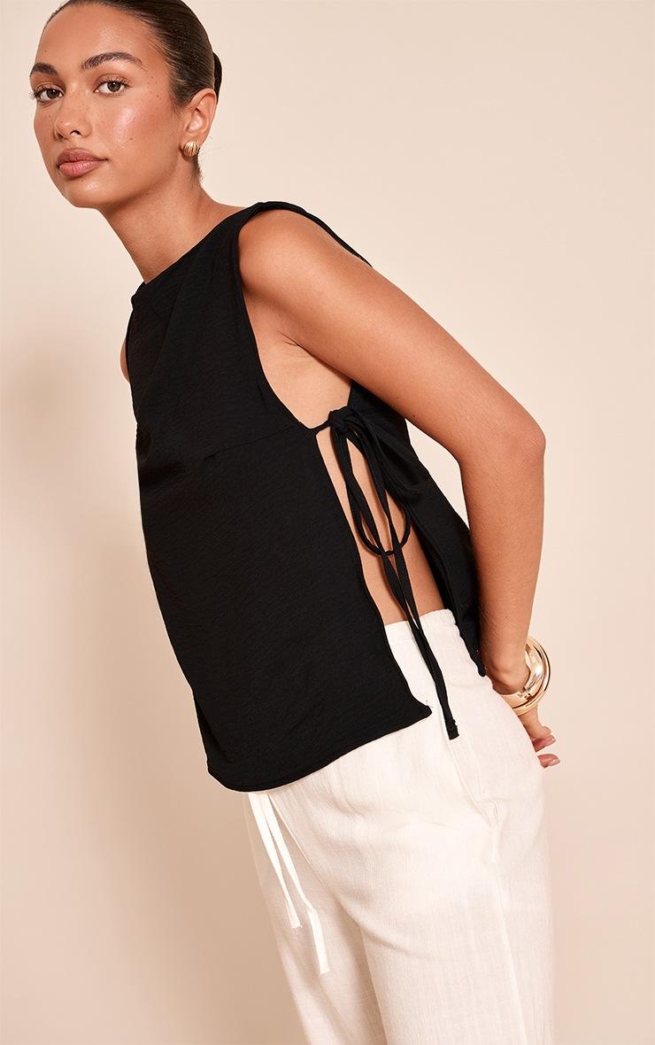 Pretty Little Thing Black Woven Tie Side Detail Long Top