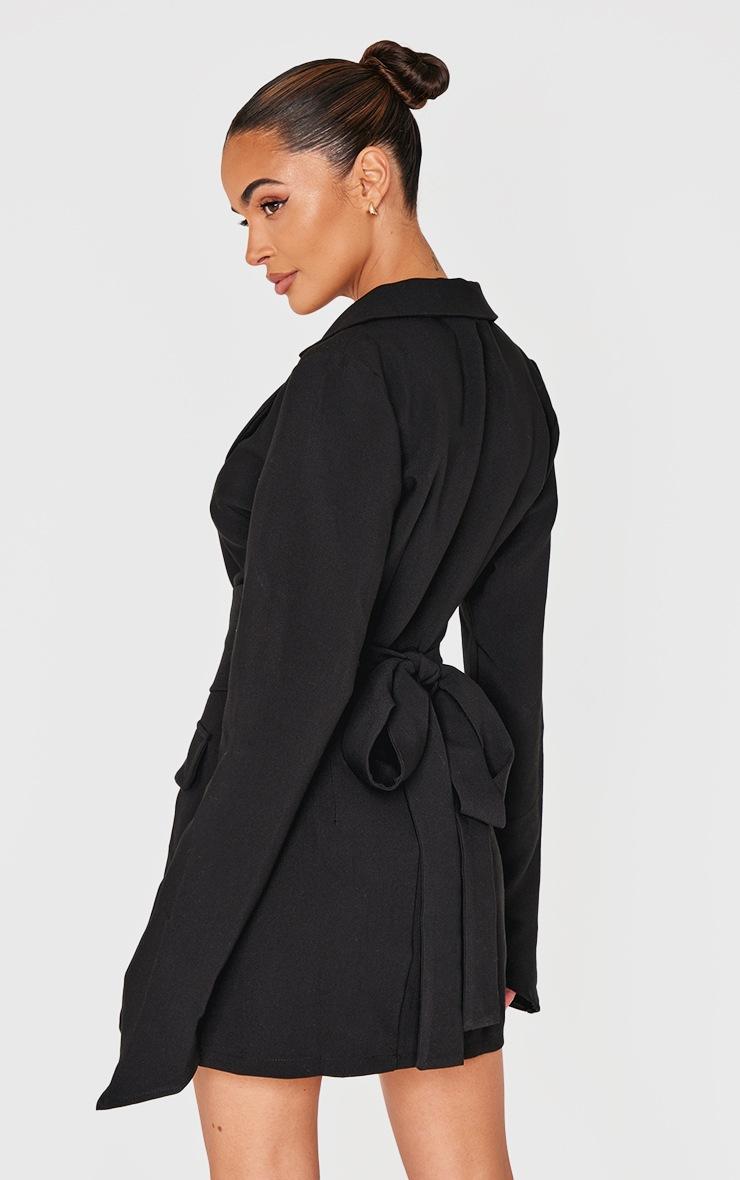 Pretty Little Thing Black Woven Wrap Belted Blazer Dress