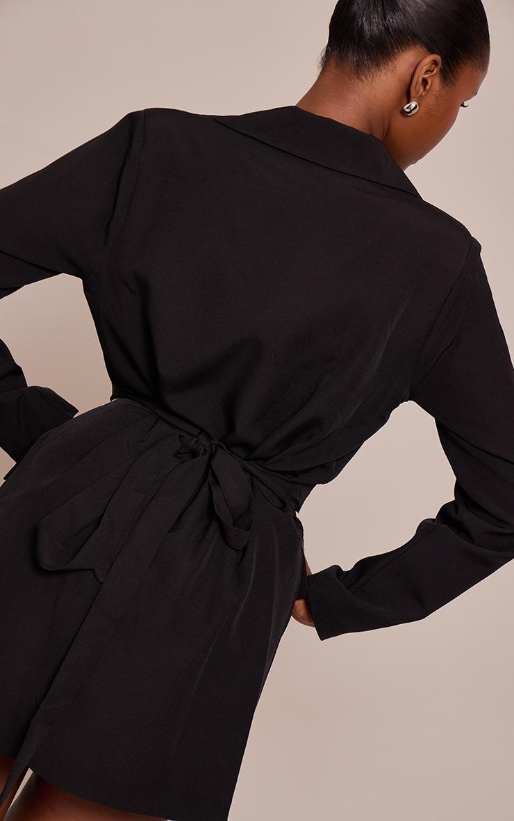 Pretty Little Thing Black Woven Wrap Tie Blazer Dress