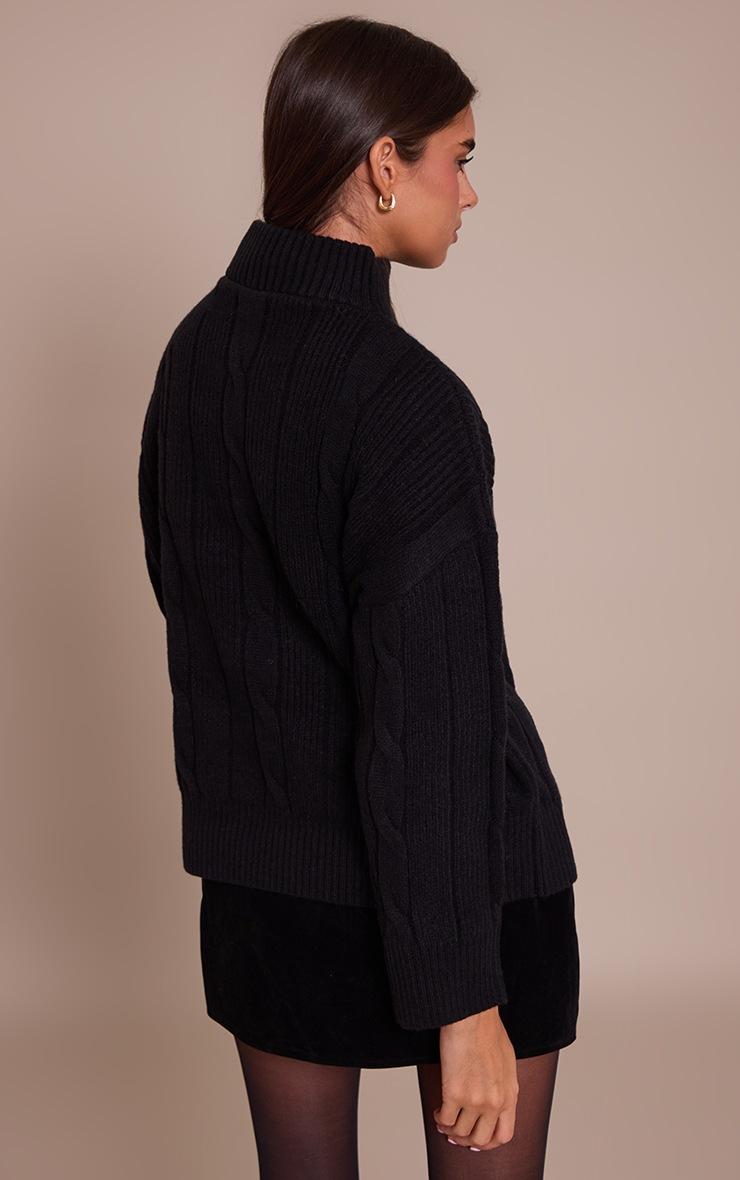 Pretty Little Thing Black Zip Detail Cable Knit Oversized Sweater