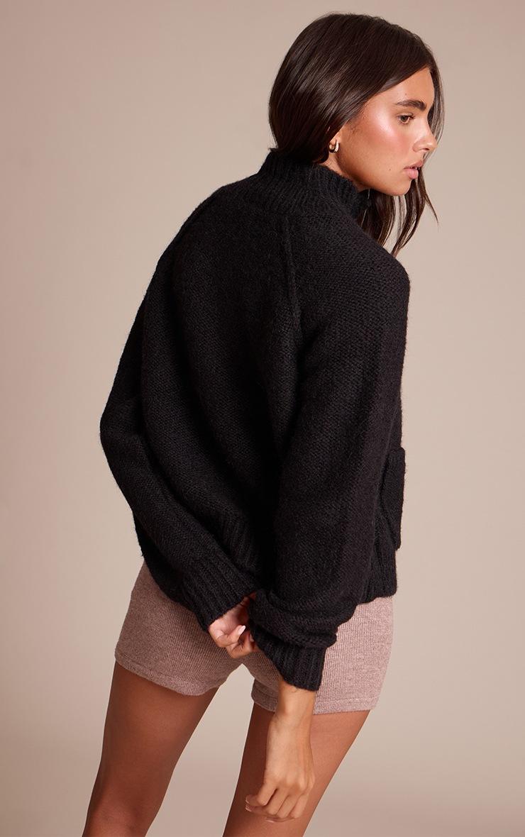 Pretty Little Thing Black Zip Up Pocket Detail Knitted Cardigan