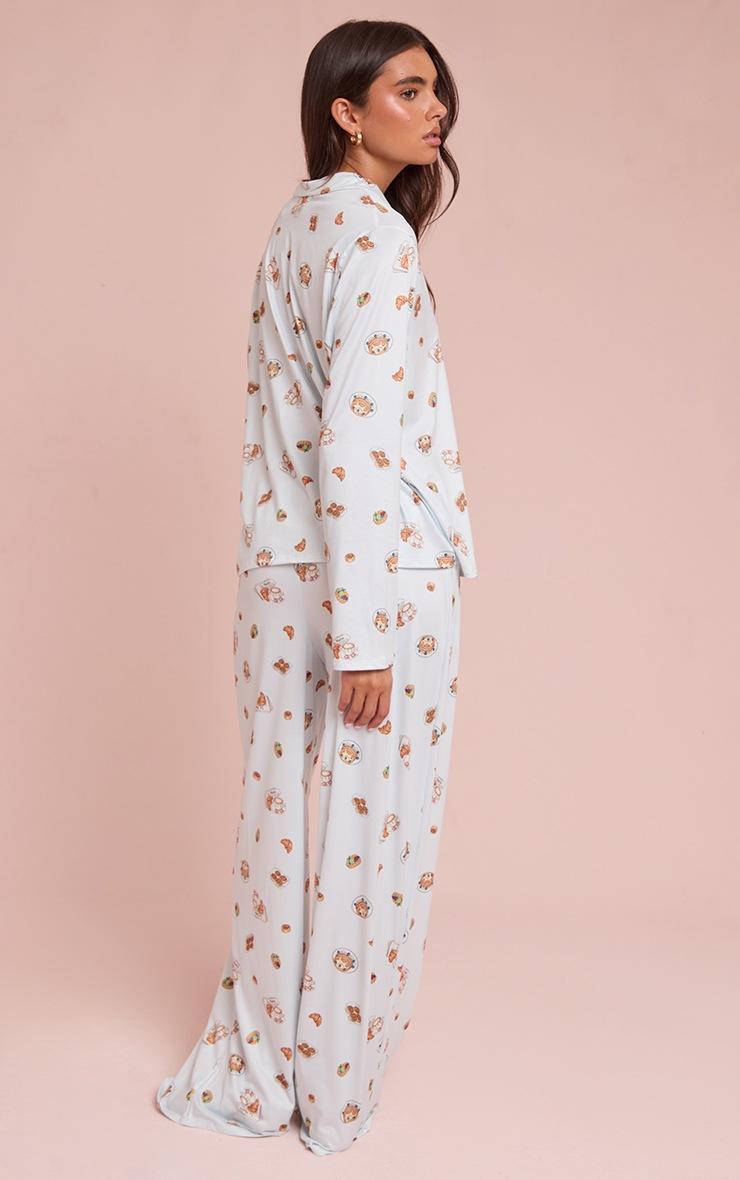 Pretty Little Thing Blue Breakfast Printed Long Sleeve Button Through PJ Set