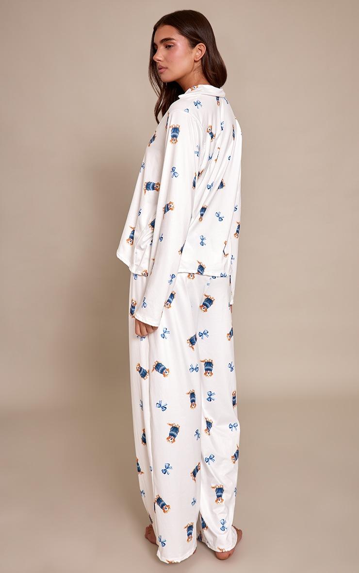 Pretty Little Thing Blue Puppy Print Long Sleeve Button Through Pj Set