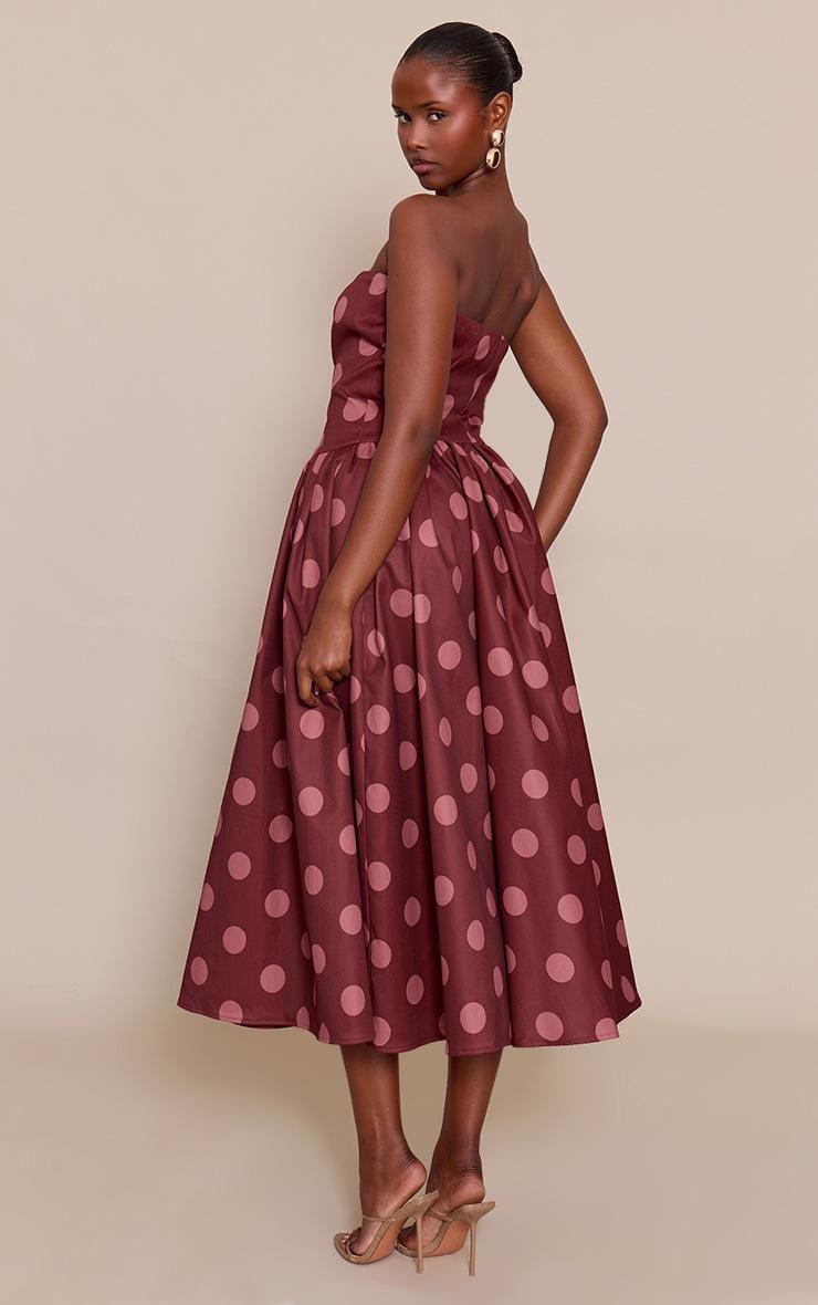Pretty Little Thing Blush Polka Dot Woven Bandeau Ruched Skater Midaxi Dress