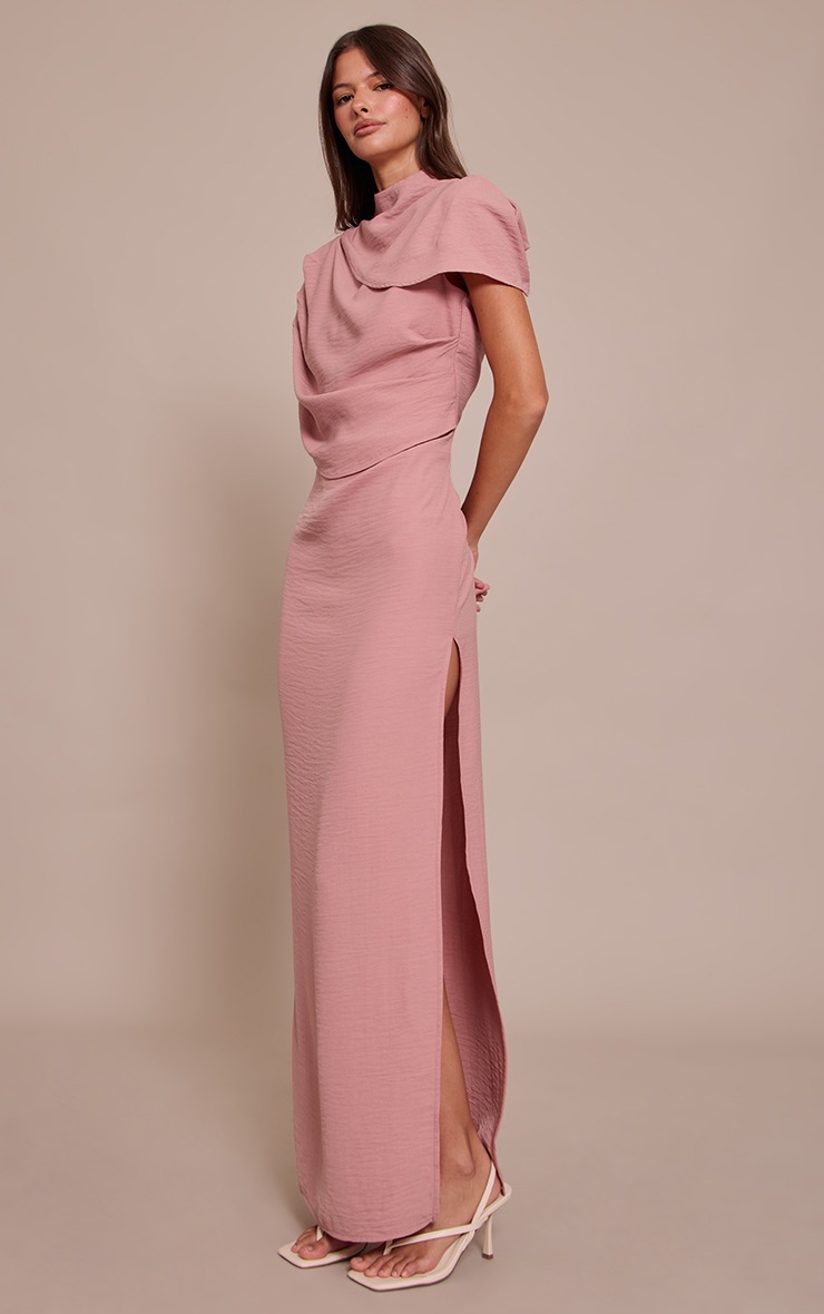 Pretty Little Thing Blush Textured High Neck Pleated Maxi Dress