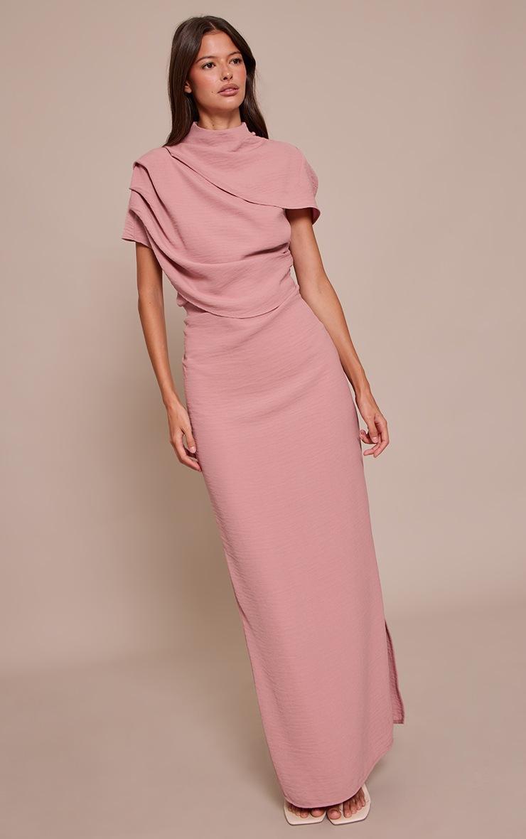 Pretty Little Thing Blush Textured High Neck Pleated Maxi Dress