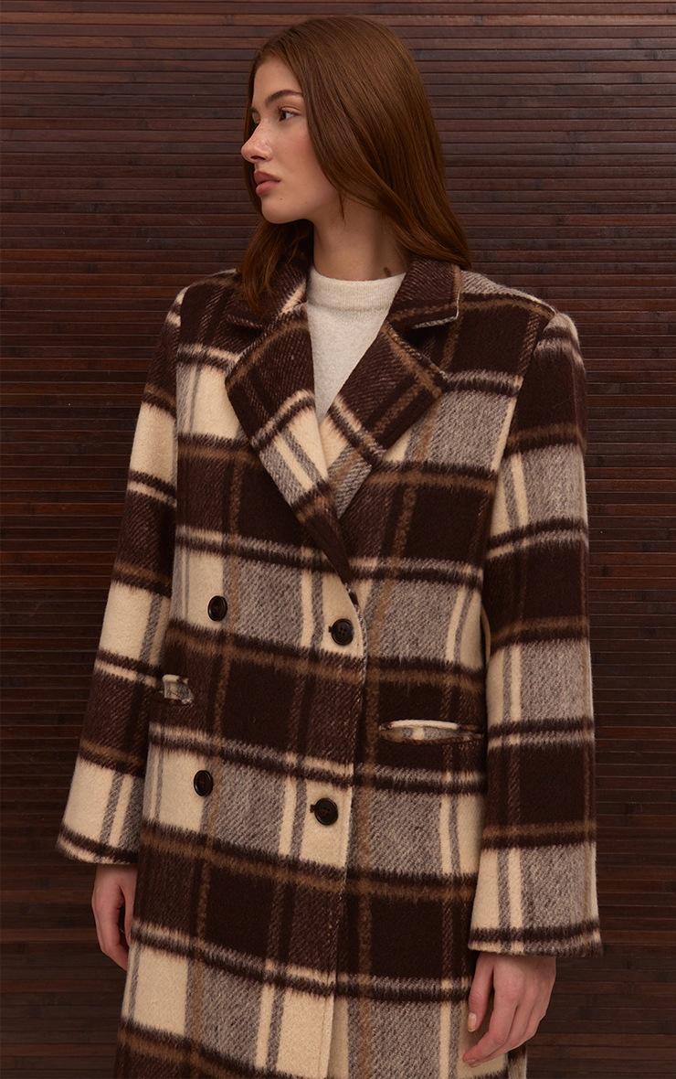 Pretty Little Thing Brown Checked Structured Double Breasted Wool Look Maxi Coat