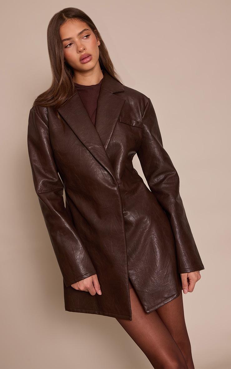Pretty Little Thing Brown Croc Faux Leather Blazer Dress